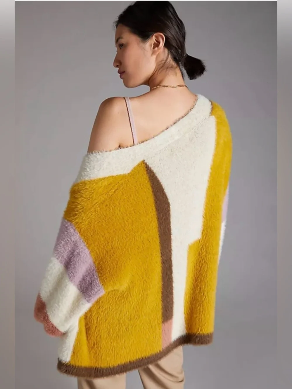 Anthropologie Colorblocked Eyelash Cardigan One Size - Picture 3 of 11